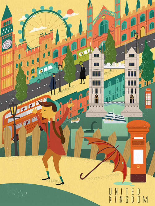 elegant United Kingdom life poster with street scenery