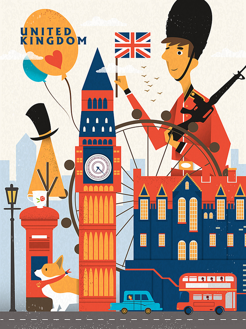 lovely United Kingdom travel poster with specialties