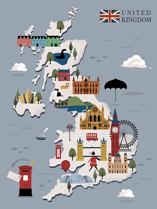 lovely United Kingdom travel poster design with attractions