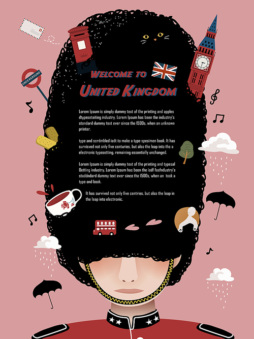 adorable United Kingdom travel poster design with royal guard