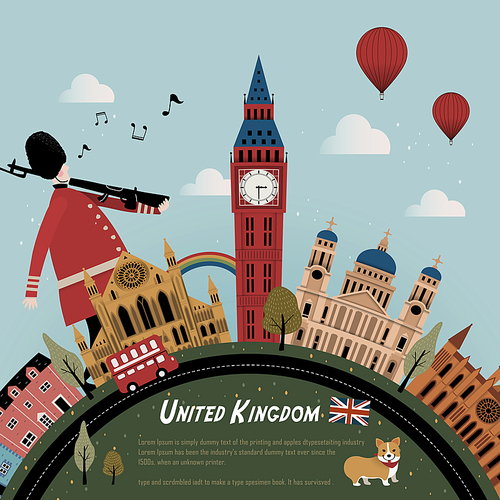 lovely United Kingdom travel poster design with street scenery