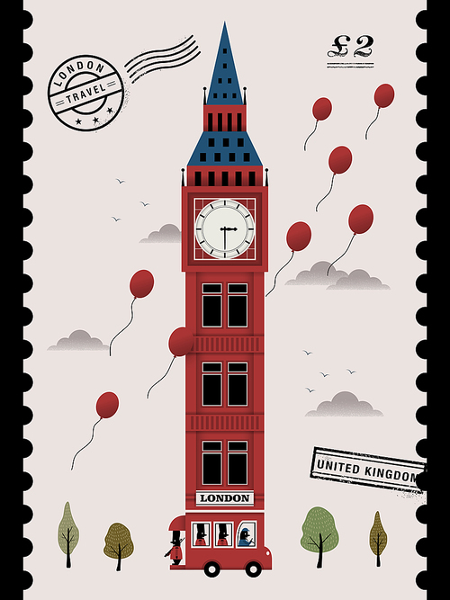 elegant United Kingdom landmark stamp design with big ben