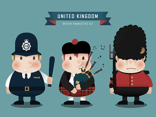 lovely British characters collection set in flat style