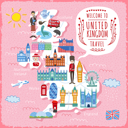 lovely United Kingdom travel map design with attractions