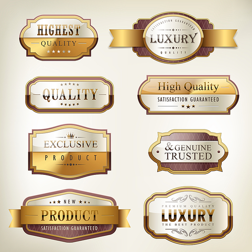 luxury premium quality golden plates collection over pearl white background