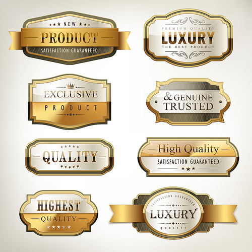 luxury premium quality golden plates collection over pearl white background