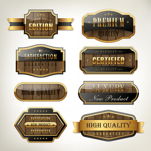 luxury premium quality plates collection with wooden texture over pearl white background