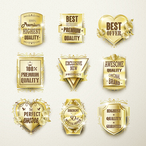 premium quality elegant golden labels collection over beige