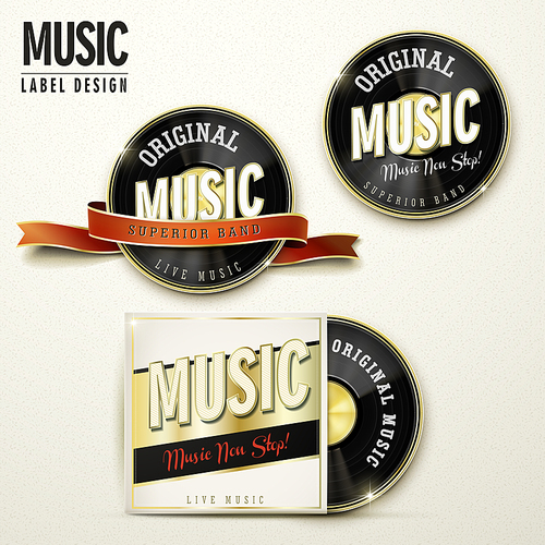 retro music label design with vinyl elements over beige