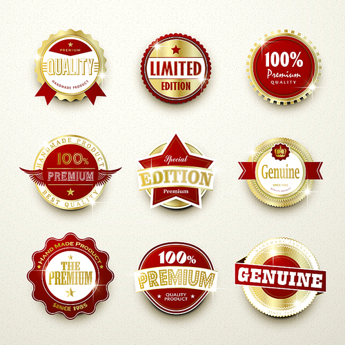 premium quality sparkling golden labels collection over beige