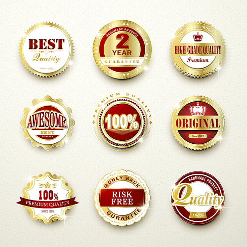 premium quality sparkling golden labels collection over beige