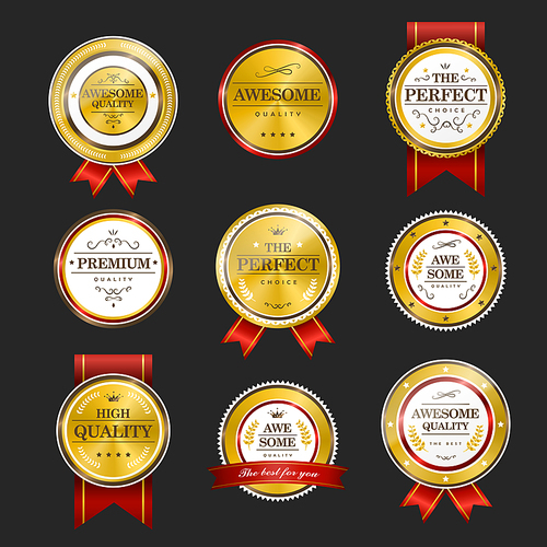 premium quality sparkling golden labels collection over black
