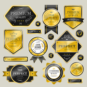 premium quality sparkling golden labels collection over grey