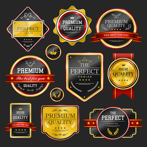 premium quality sparkling golden labels collection over black