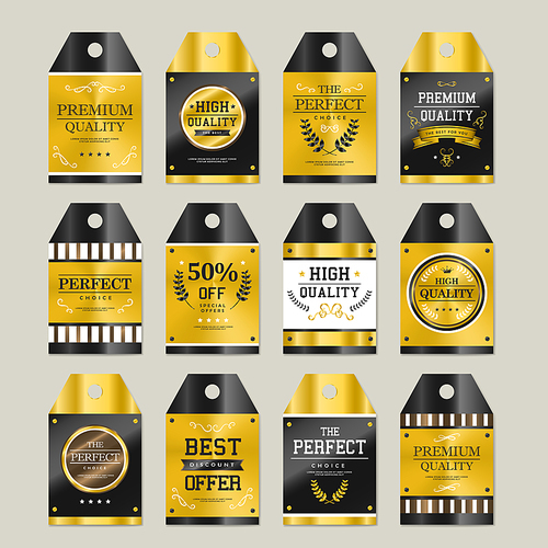 premium quality sparkling golden labels collection over grey