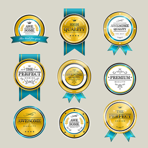 premium quality sparkling golden labels collection over grey