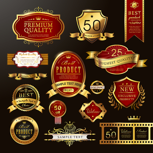 elegant premium quality golden labels collection over black