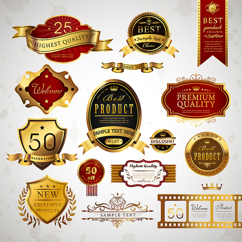gorgeous premium quality golden labels collection over grey
