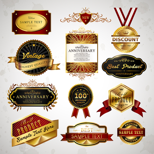 gorgeous premium quality golden labels collection over grey