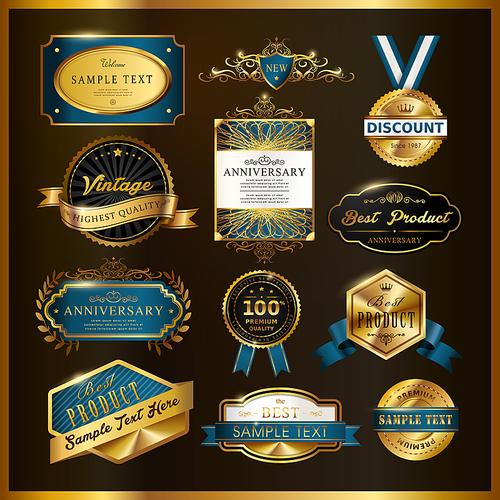 gorgeous premium quality golden labels collection over black