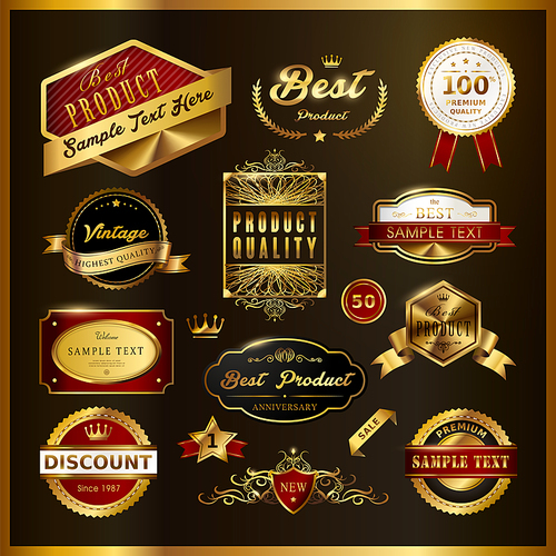 gorgeous premium quality golden labels collection over black