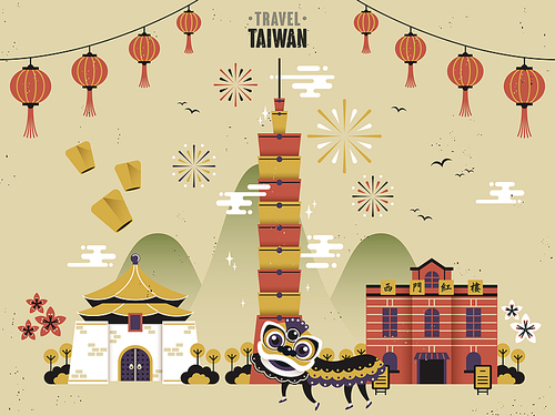 Taiwan cultural travel concept in flat design