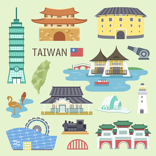 lovely Taiwan attractions collection in flat design
