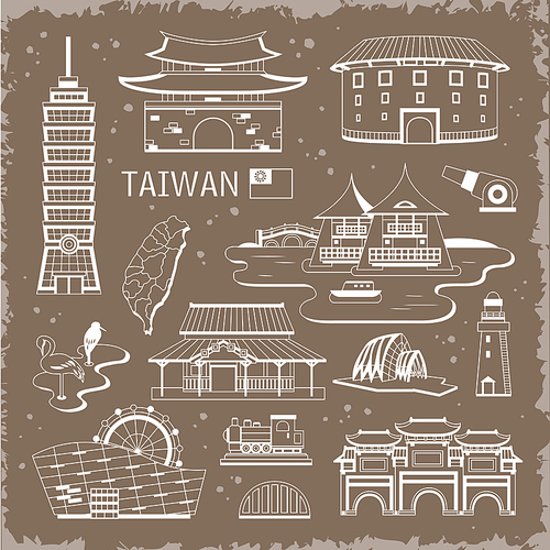 lovely Taiwan attractions collection in thin line style