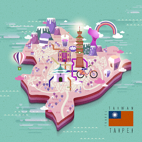 Taipei walking map in 3d isometric style