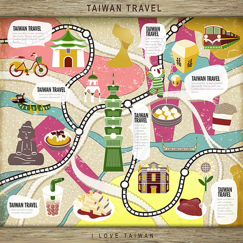 lovely Taiwan travel concept board game with attractions - blessing word in chinese on the sky lantern