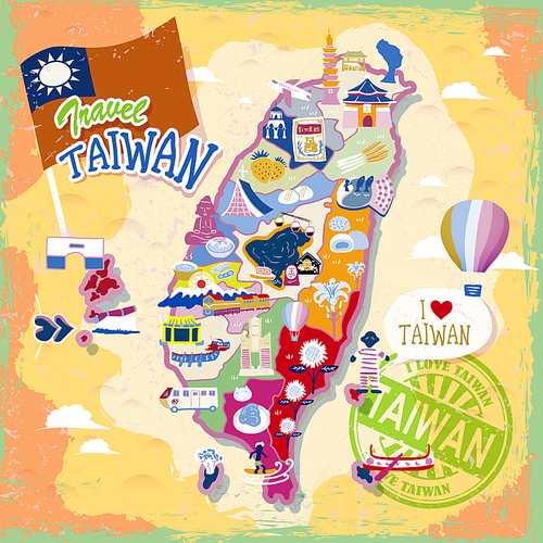 Taiwan travel map with attractions and specialties