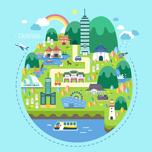 adorable Taiwan travel concept illustration in flat design