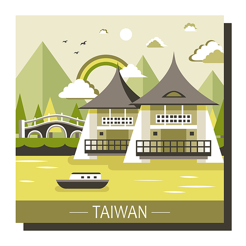famous Taiwan travel attractions in flat design