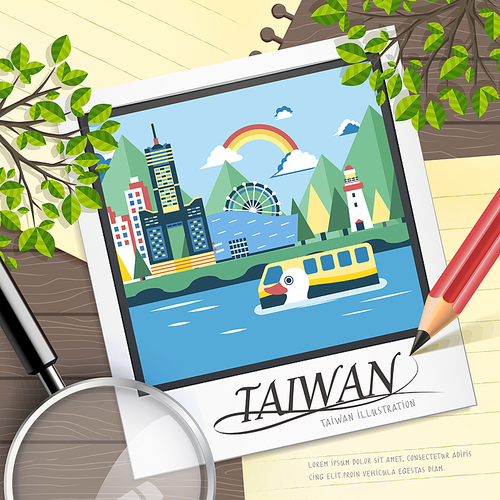 famous Taiwan travel attractions in flat design
