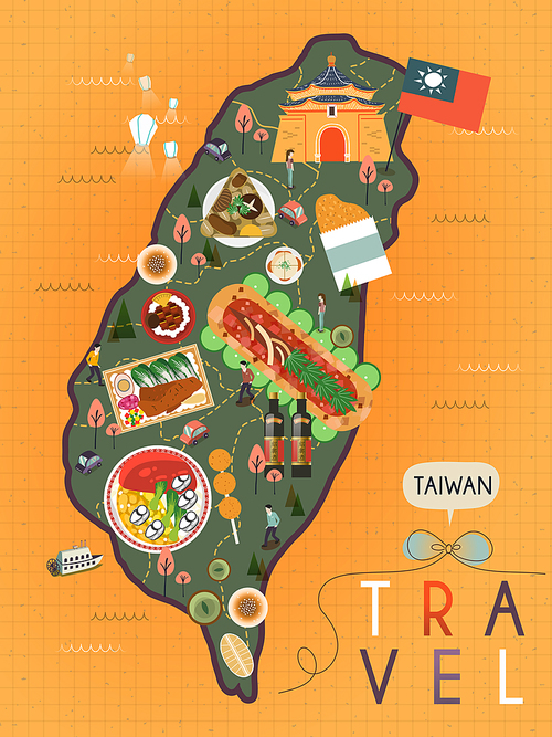 attractive Taiwan specialties poster design in flat style