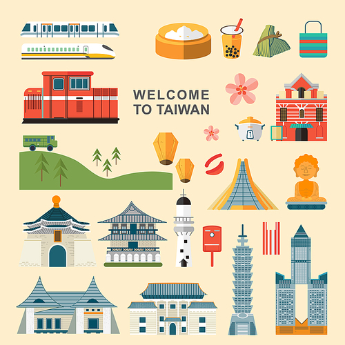 lovely Taiwan travel concept collections set in flat style