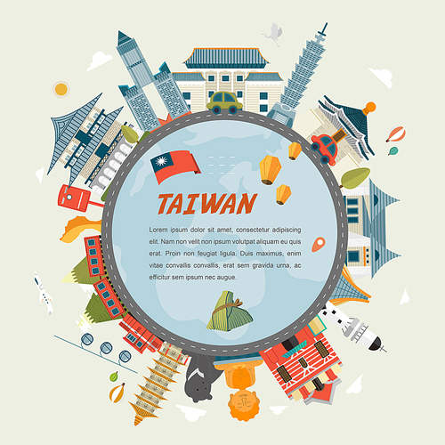 lovely Taiwan travel poster design in flat style