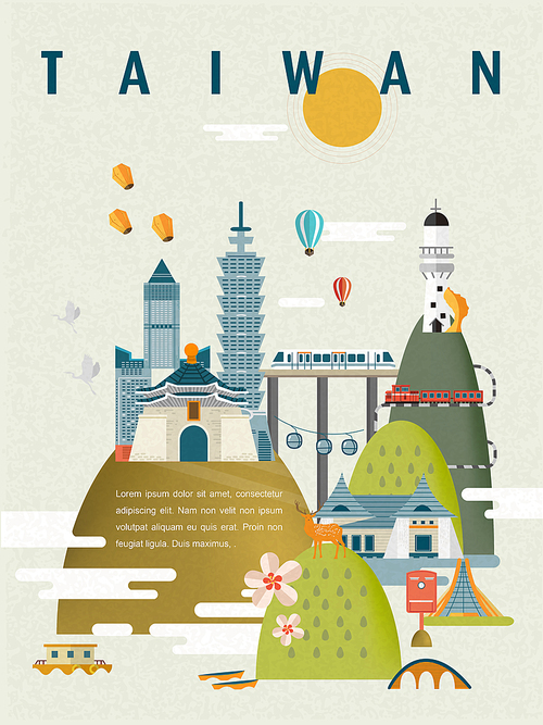 lovely Taiwan travel poster design in flat style