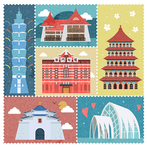 lovely Taiwan travel attractions stamp design collection