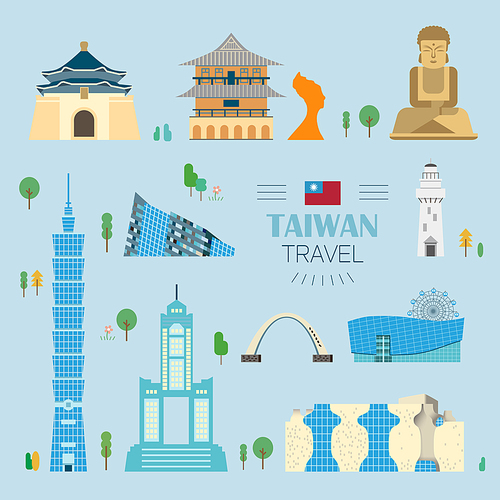 lovely Taiwan travel concept collections set in flat style