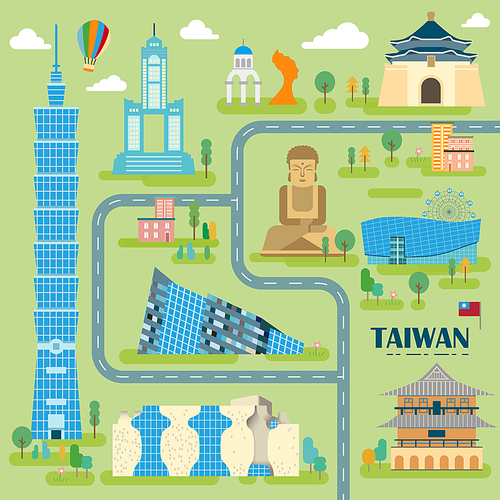 lovely Taiwan travel map design in flat style