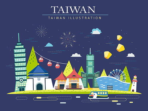 attractive Taiwan travel concept poster with famous attractions