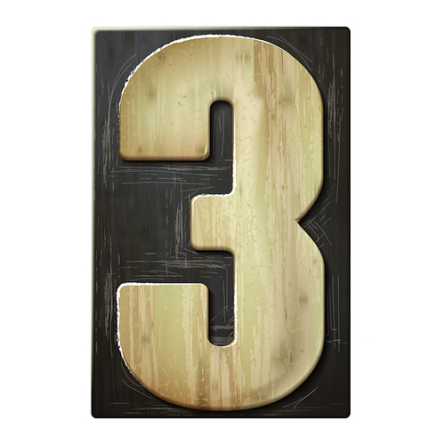 3d wood letterpress number 3 isolated on white 