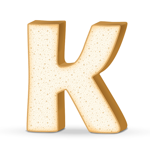3d toast letter K isolated on white 