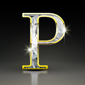 3d gorgeous diamond letter P isolated on black background