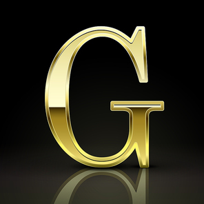 3d elegant golden letter G isolated on black background