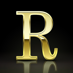 3d elegant golden letter r isolated