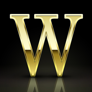 3d elegant golden letter w isolated