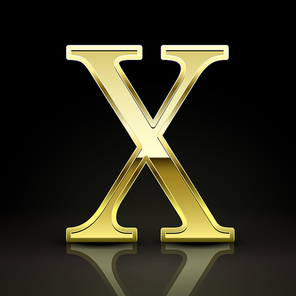 3d elegant golden letter x isolated