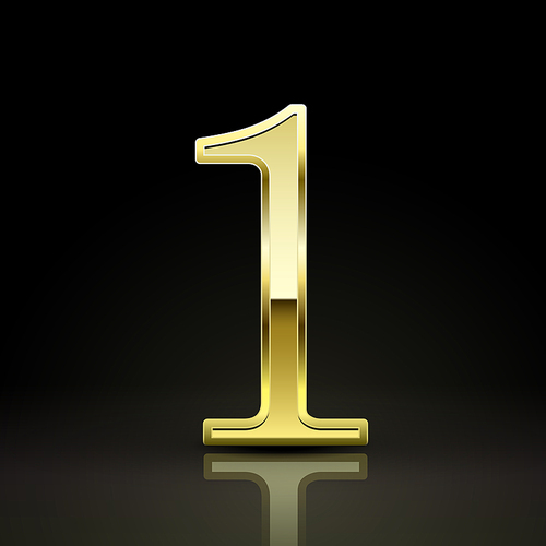 3d elegant golden number 1 isolated on black background
